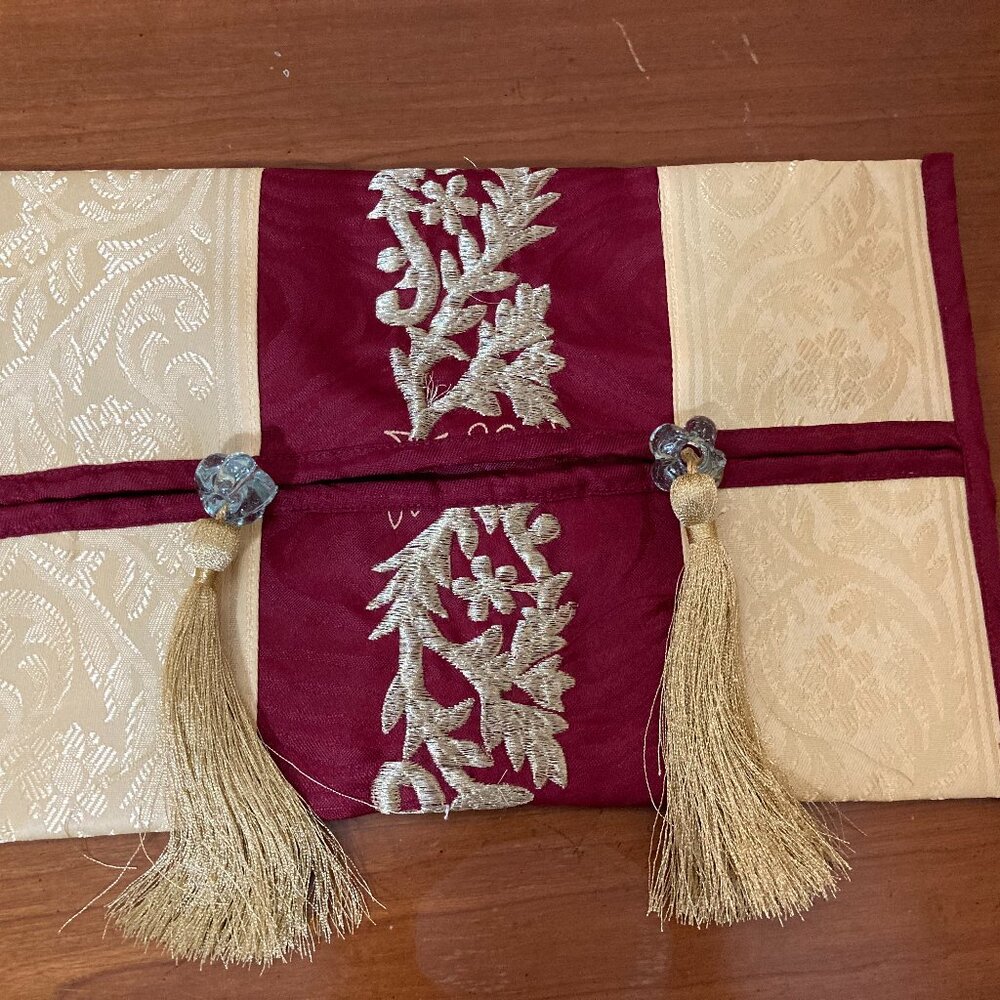 Fabric Kleenex Box Holder Burgundy Gold